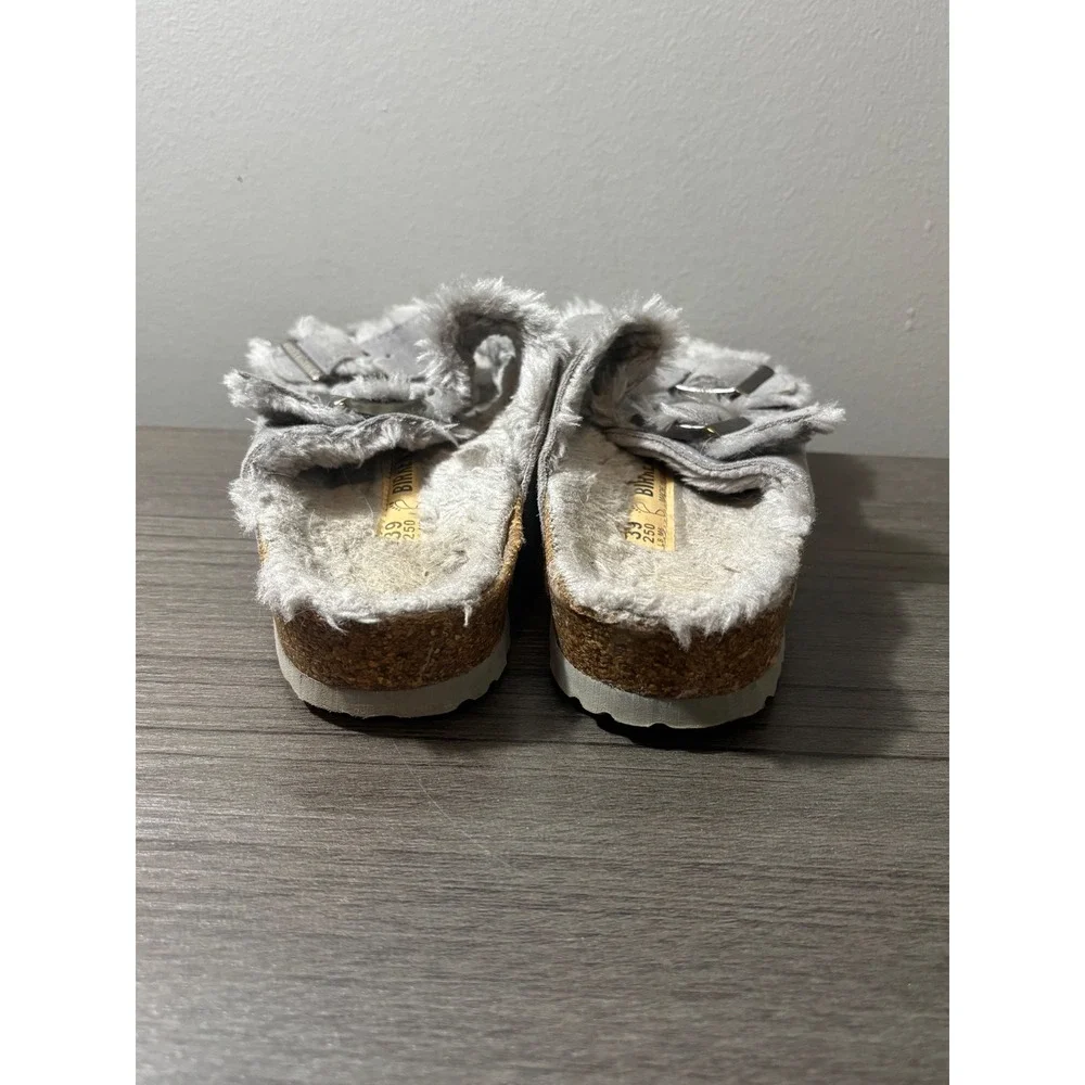 Birkenstock Arizona Shearling Suede Sandals in Gray‎ Women's Size 8 (39)